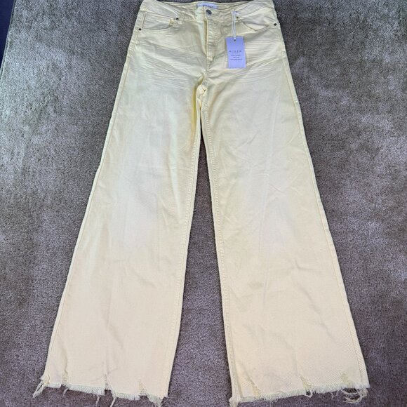 Risen Jeans Denim - Risen Womens Raw Hem Wide Leg Jeans Yellow Sz 11 30 RDP5383 High Rise 32X32 E572
